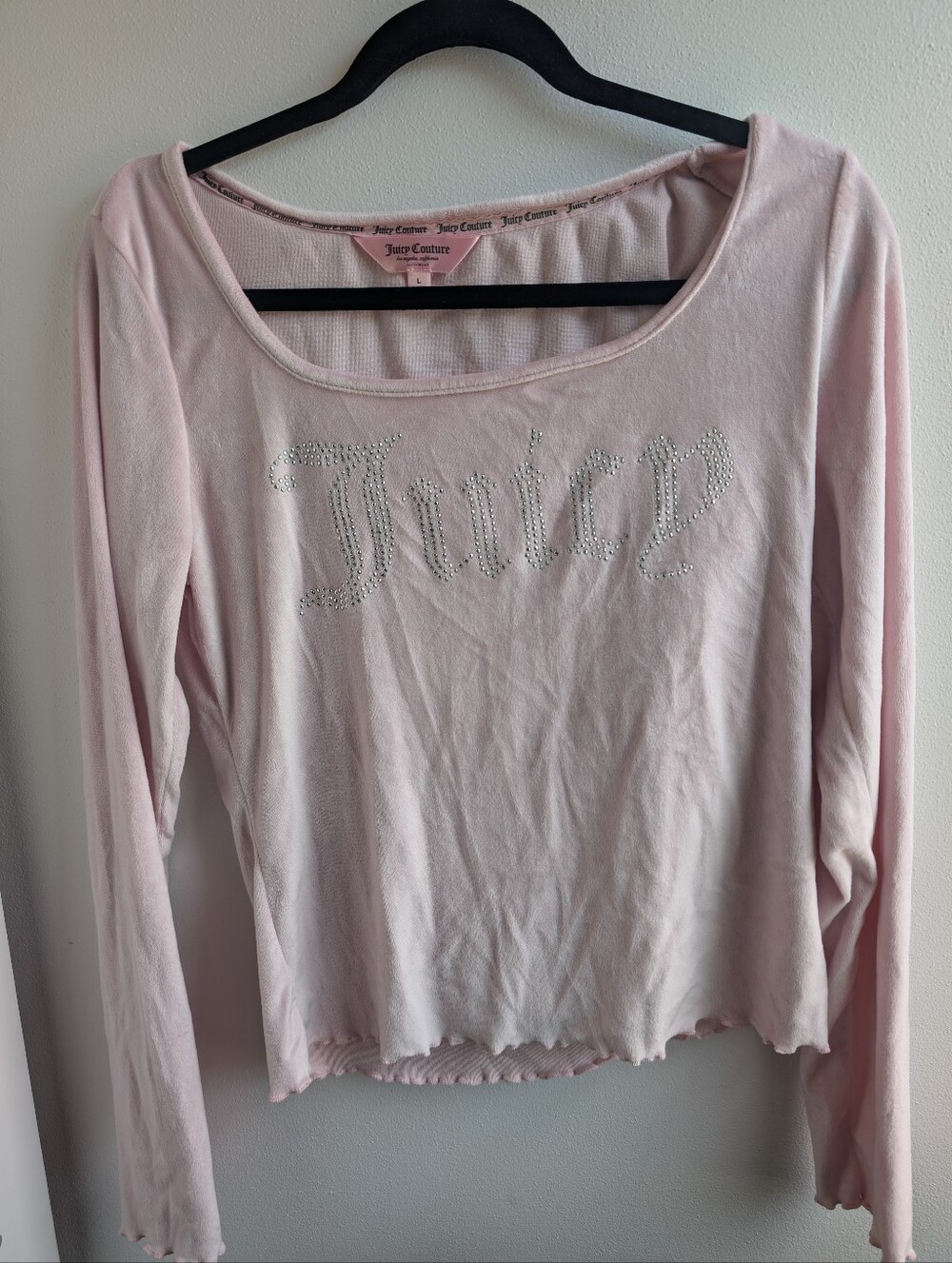 Juicy Couture Velour Pale Pink Long Sleeve Rhinestone Logo Long Sleeve